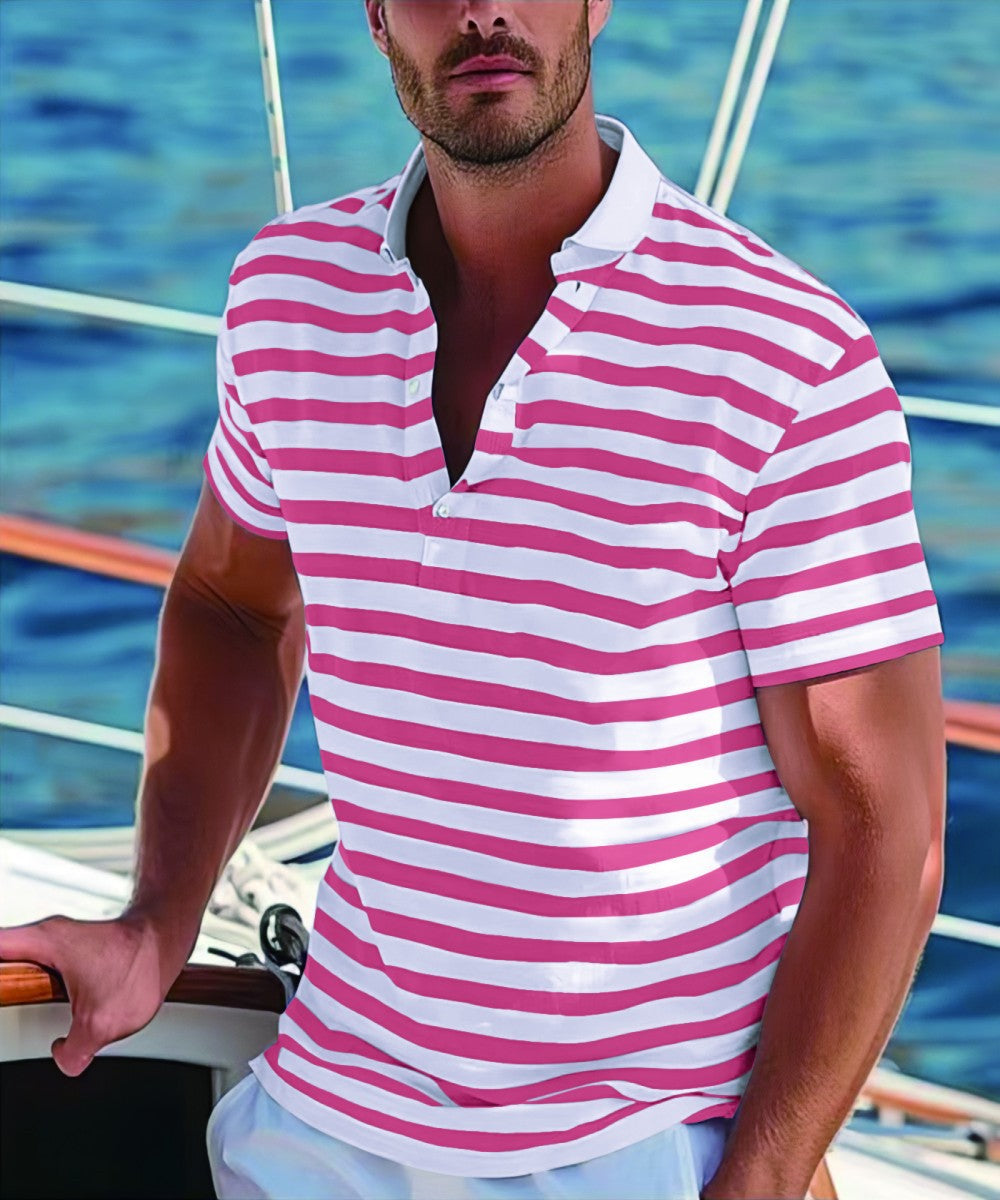 Herren Poloshirt med Modern Nautisk Rand och Kort Ståkrage Mirla-Eva Jonsson