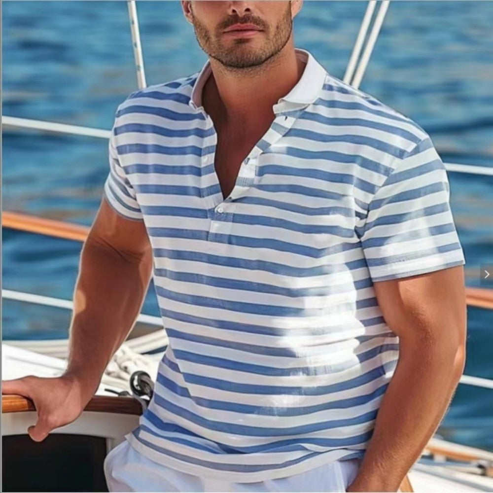Herren Poloshirt med Modern Nautisk Rand och Kort Ståkrage Mirla-Eva Jonsson