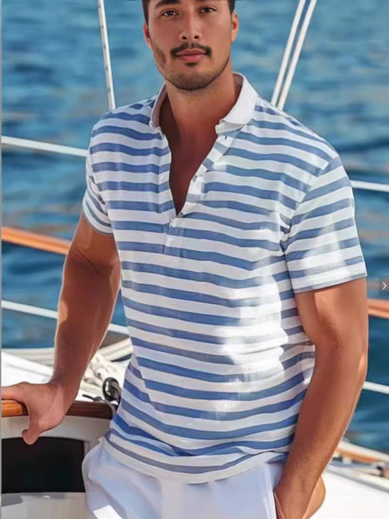 Herren Poloshirt med Modern Nautisk Rand och Kort Ståkrage Mirla-Eva Jonsson