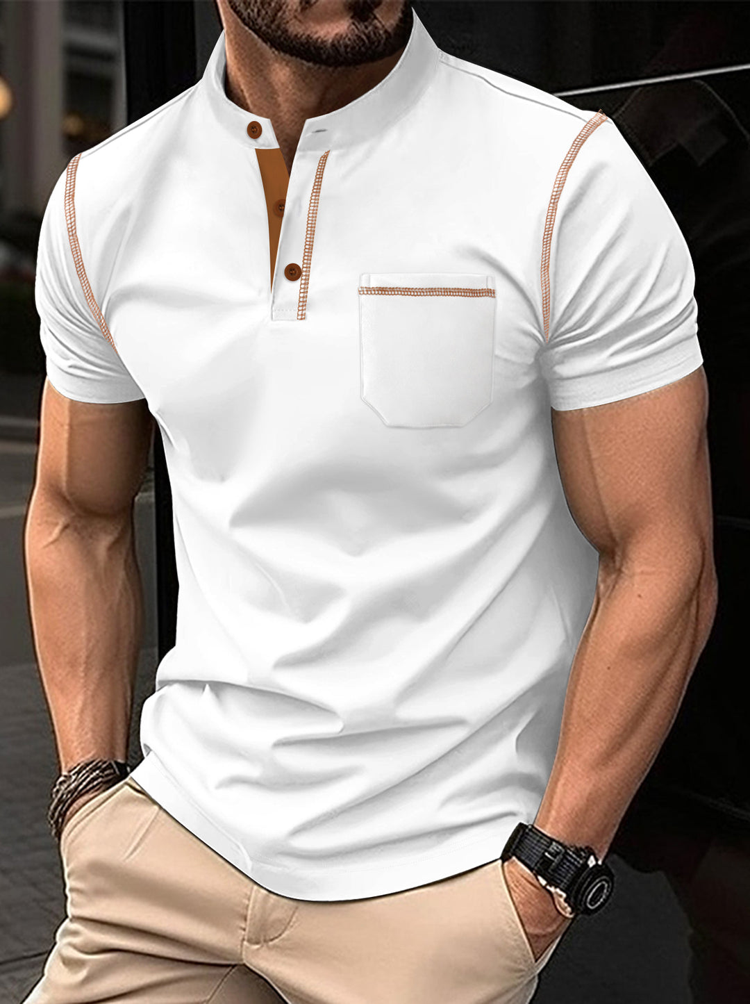 Herren Poloshirt med modern Henley-krage och praktisk bröstficka Mirla-Eva Jonsson