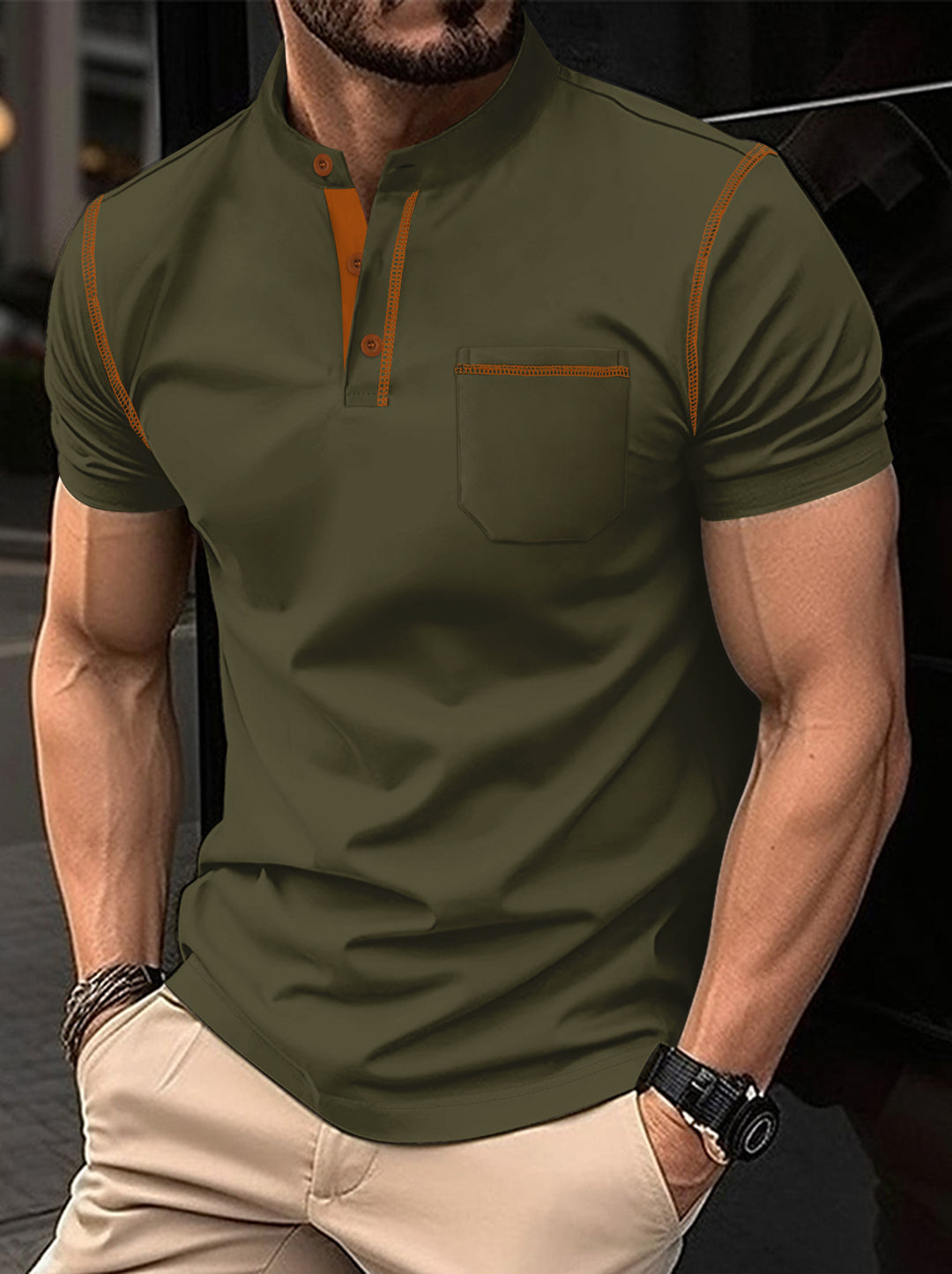 Herren Poloshirt med modern Henley-krage och praktisk bröstficka Mirla-Eva Jonsson