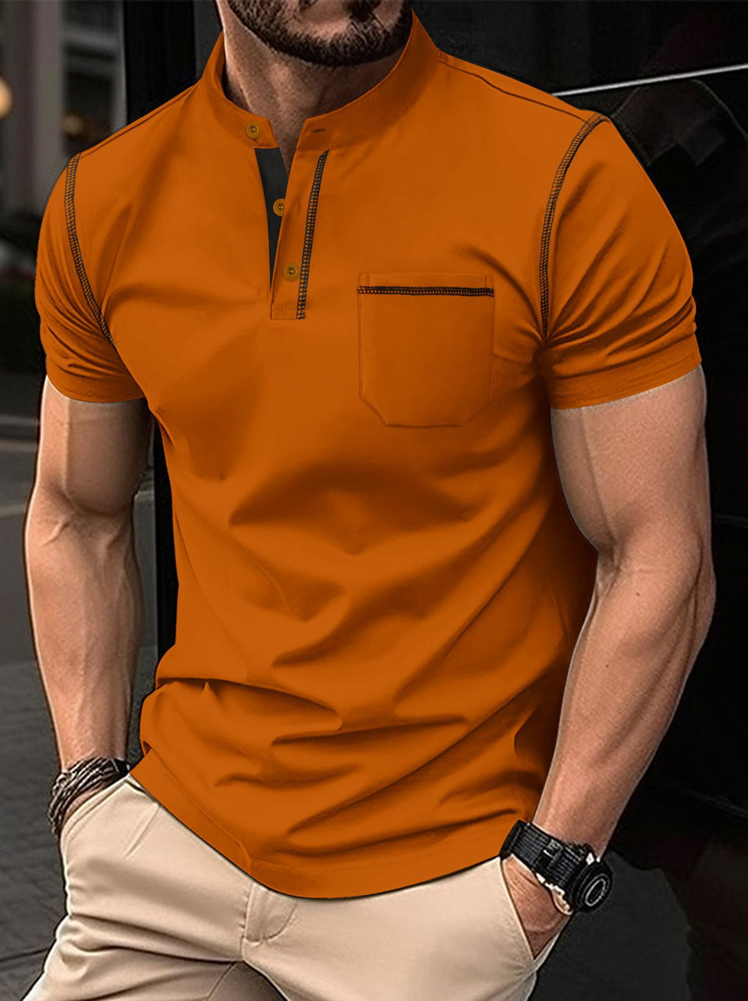 Herren Poloshirt med modern Henley-krage och praktisk bröstficka Mirla-Eva Jonsson