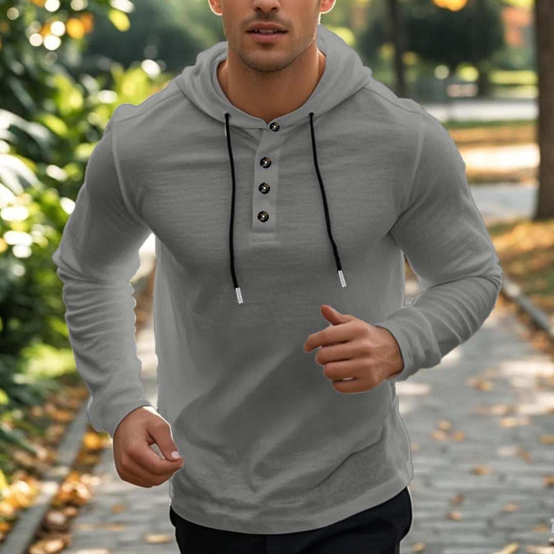 Herren Sport-Hoodie med knappstängning och praktiska kängurufickor Eva Jonsson-Eva Jonsson