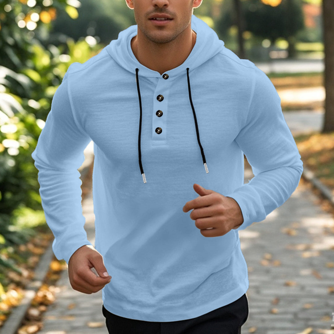 Herren Sport-Hoodie med knappstängning och praktiska kängurufickor Eva Jonsson-Eva Jonsson
