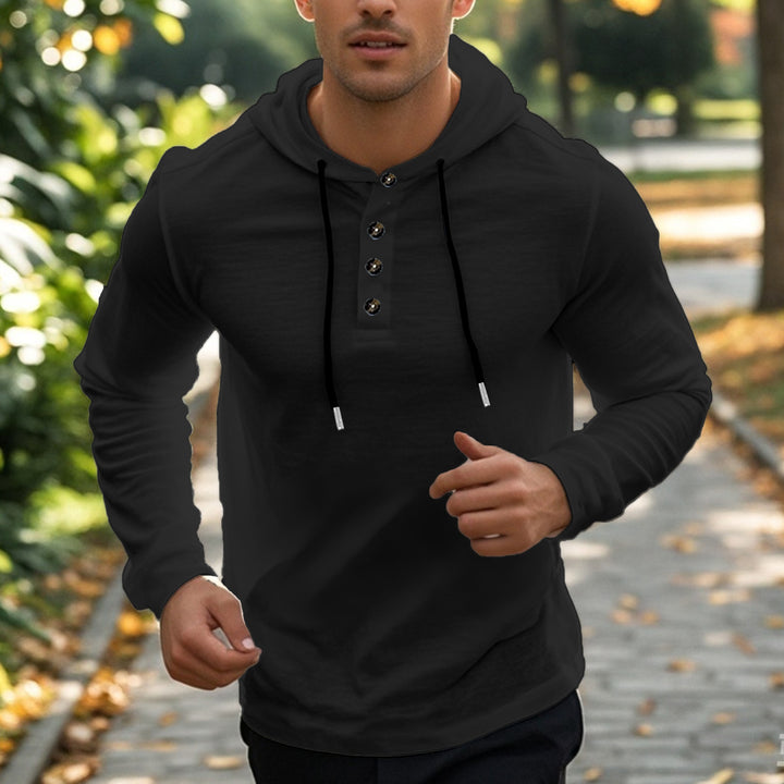 Herren Sport-Hoodie med knappstängning och praktiska kängurufickor Eva Jonsson-Eva Jonsson