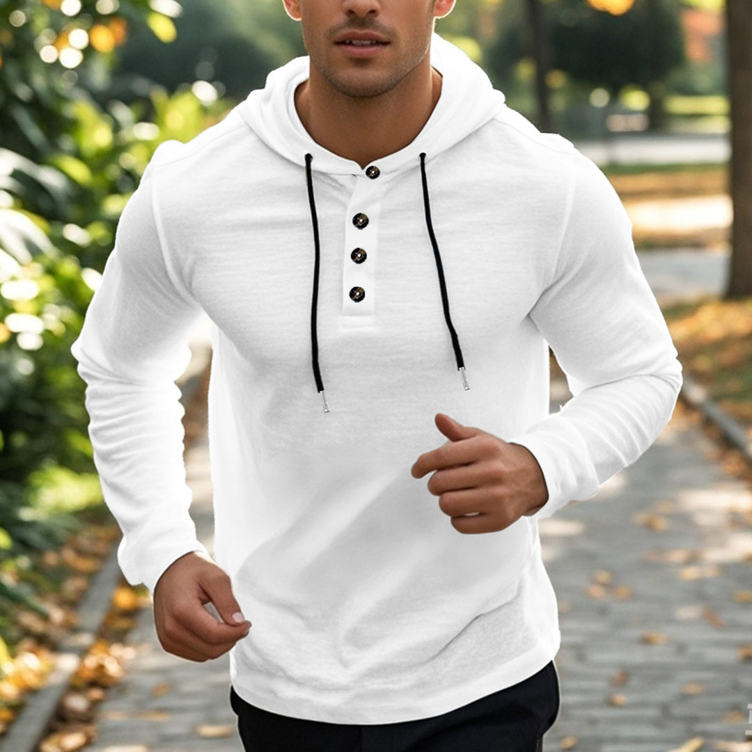 Herren Sport-Hoodie med knappstängning och praktiska kängurufickor Eva Jonsson-Eva Jonsson
