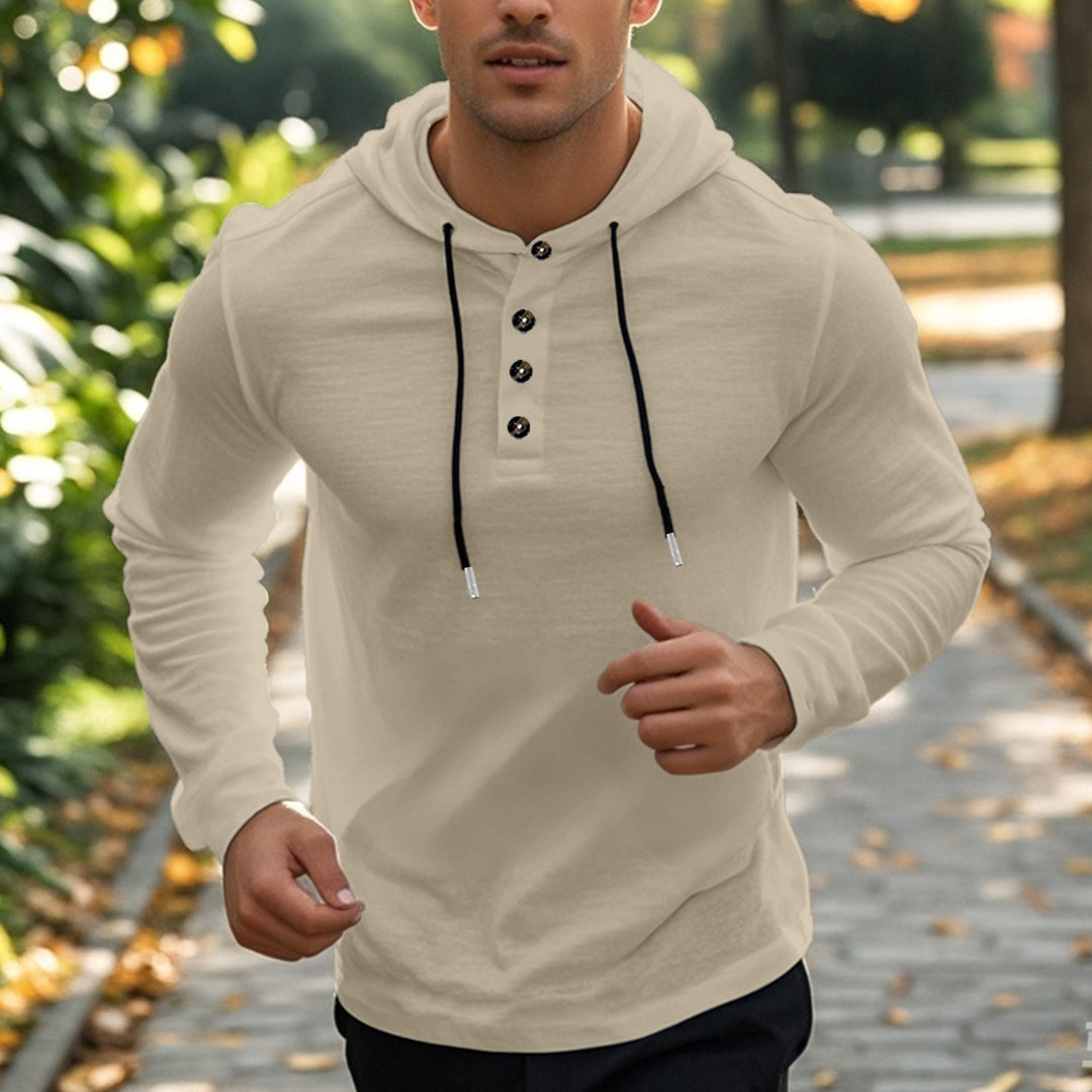 Herren Sport-Hoodie med knappstängning och praktiska kängurufickor Eva Jonsson-Eva Jonsson