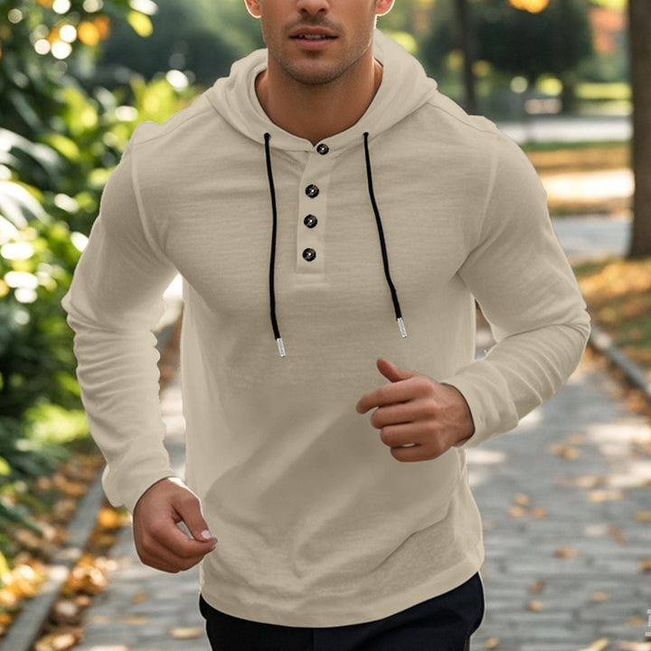 Herren Sport-Hoodie med knappstängning och praktiska kängurufickor Eva Jonsson-Eva Jonsson