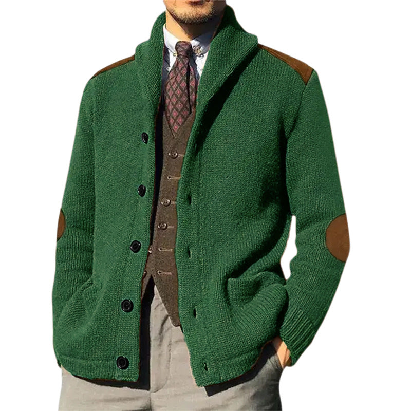 Herren Strickjacke mit klassischem Schalkragen und eleganten Lederdetails Mirla-Eva Jonsson
