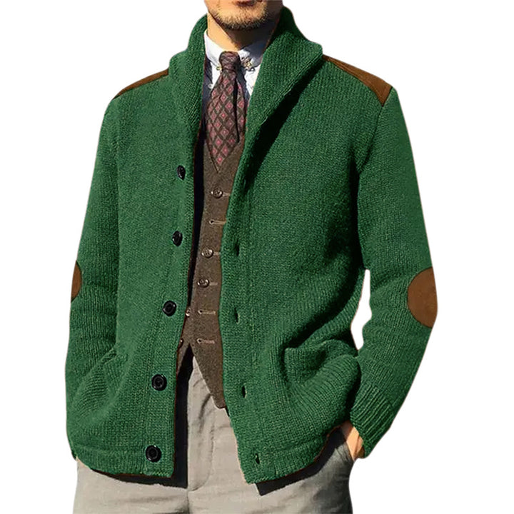 Herren Strickjacke mit klassischem Schalkragen und eleganten Lederdetails Mirla-Eva Jonsson