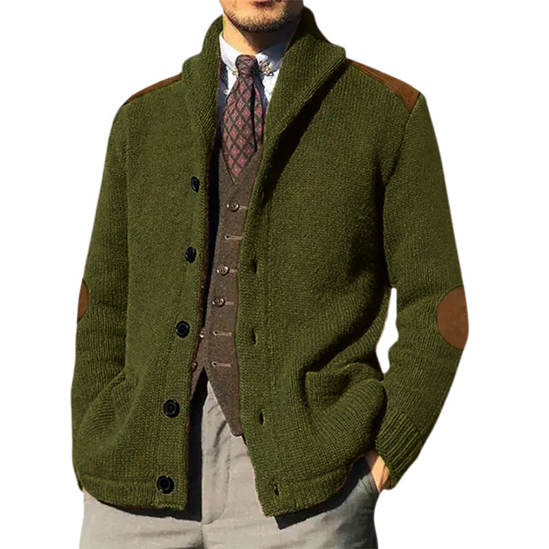 Herren Strickjacke mit klassischem Schalkragen und eleganten Lederdetails Mirla-Eva Jonsson