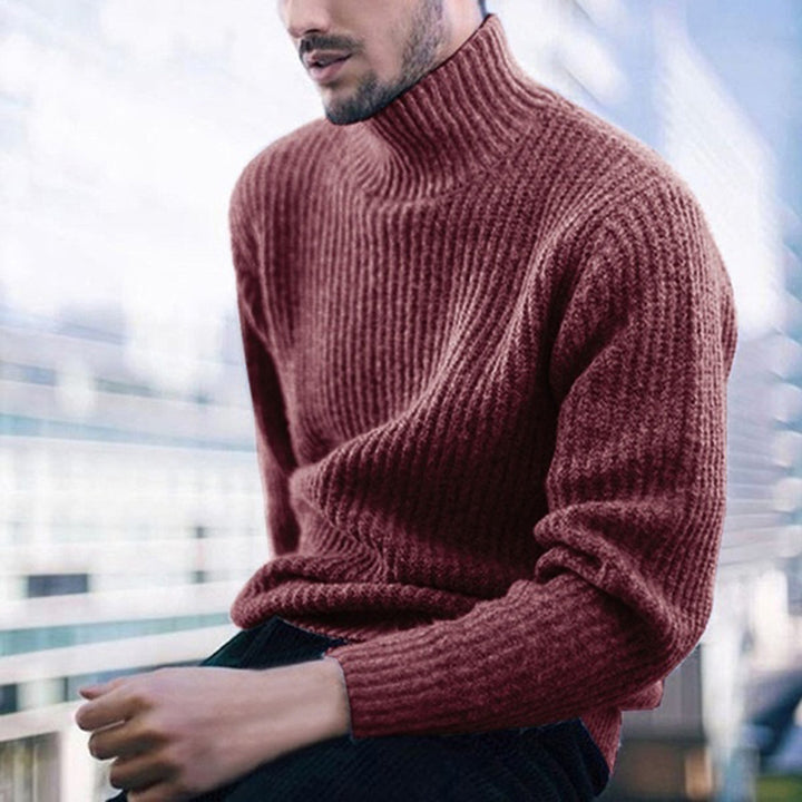 Herren Strickpullover mit hohem Kragen und feinem Rippmuster Mirla-Eva Jonsson
