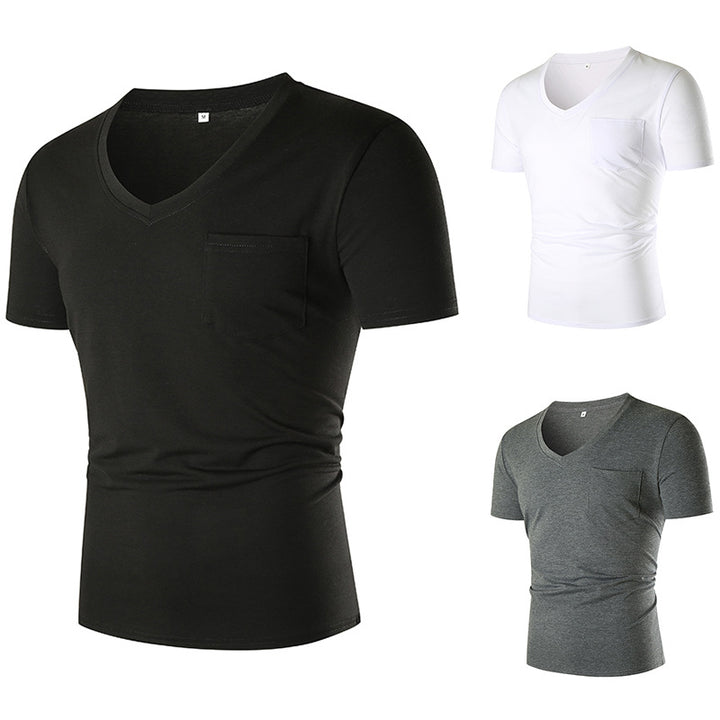 Herren V-hals T-shirt med bröstficka och kroppsnära passform Mirla-Eva Jonsson