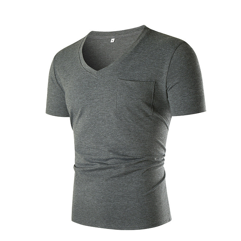 Herren V-hals T-shirt med bröstficka och kroppsnära passform Mirla-Eva Jonsson