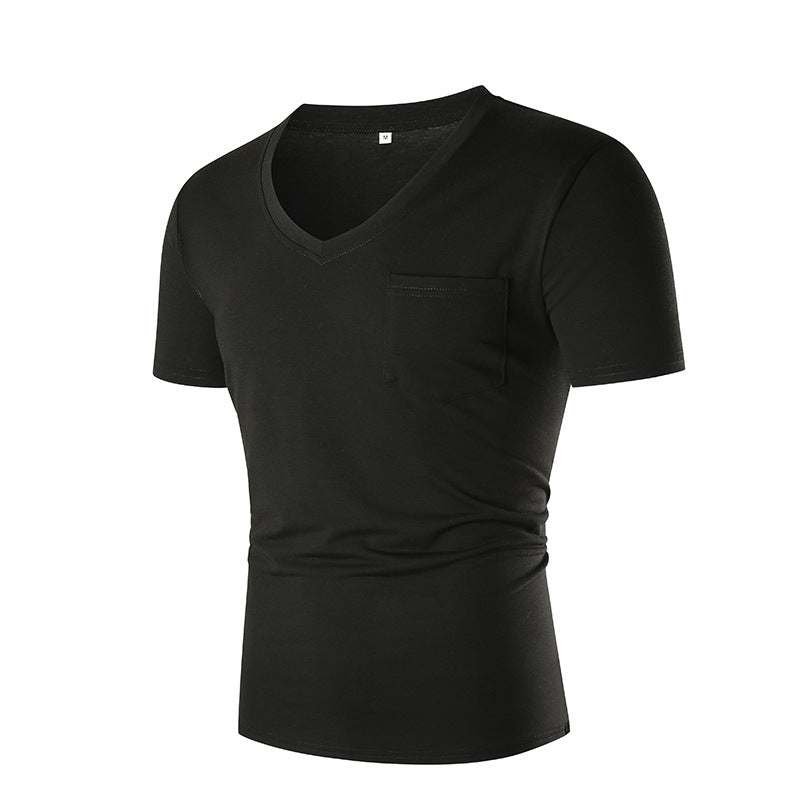 Herren V-hals T-shirt med bröstficka och kroppsnära passform Mirla-Eva Jonsson