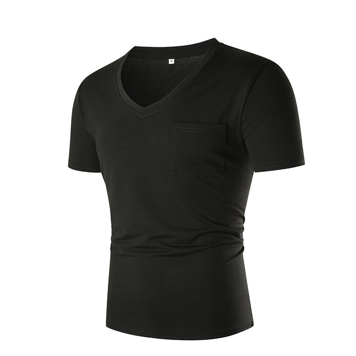 Herren V-hals T-shirt med bröstficka och kroppsnära passform Mirla-Eva Jonsson