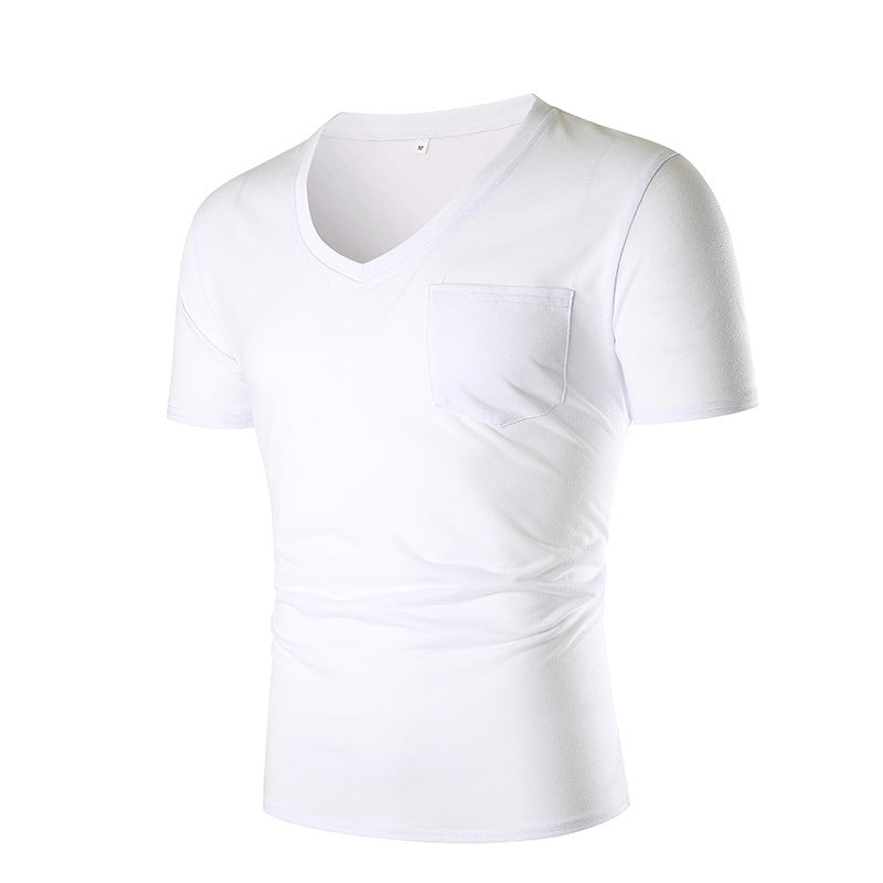 Herren V-hals T-shirt med bröstficka och kroppsnära passform Mirla-Eva Jonsson