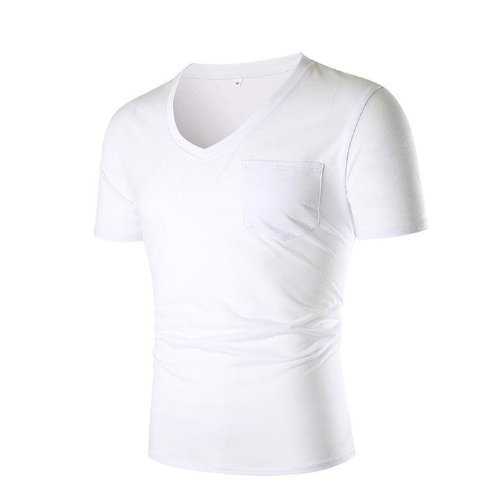 Herren V-hals T-shirt med bröstficka och kroppsnära passform Mirla-Eva Jonsson