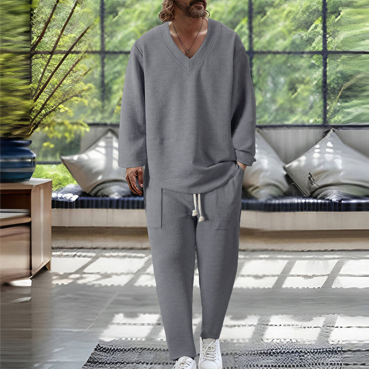 Herren avslappnad V-hals Sweatsuit med praktisk fickdesign Mirla-Eva Jonsson