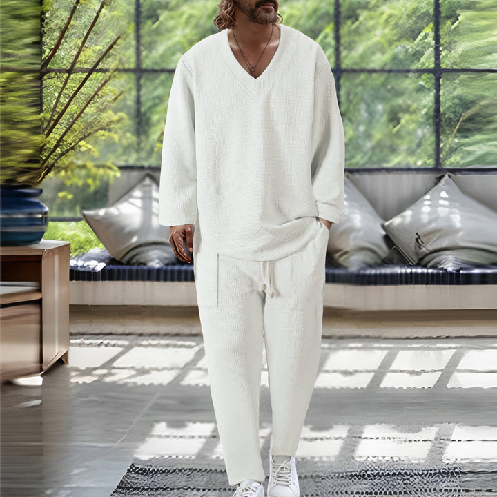 Herren avslappnad V-hals Sweatsuit med praktisk fickdesign Mirla-Eva Jonsson