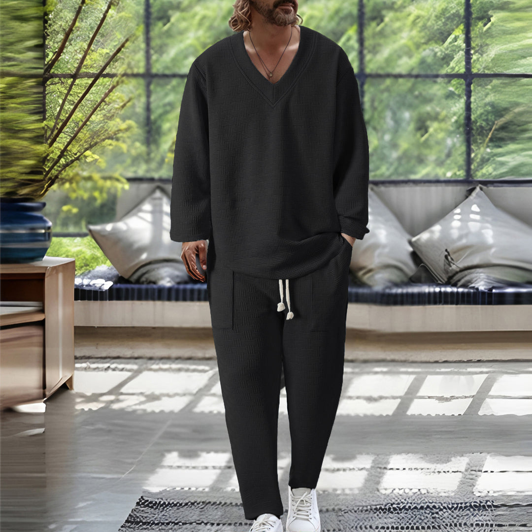 Herren avslappnad V-hals Sweatsuit med praktisk fickdesign Mirla-Eva Jonsson