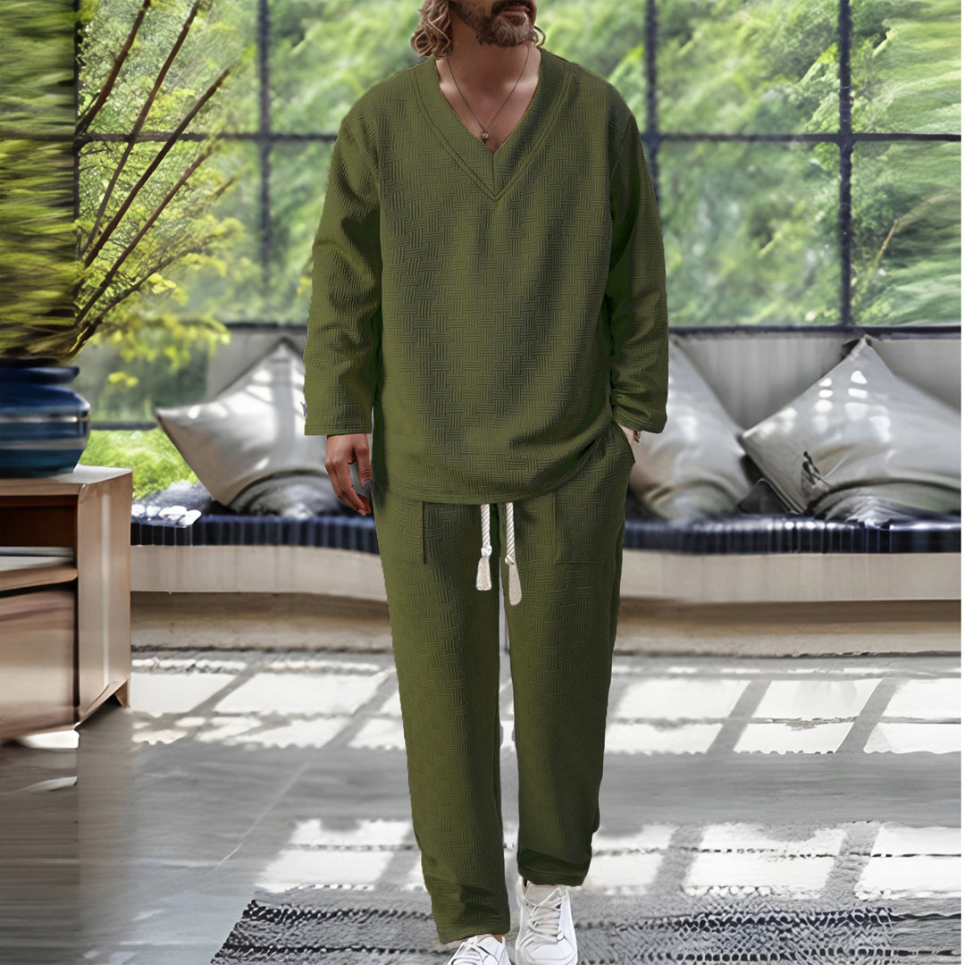 Herren avslappnad V-hals Sweatsuit med praktisk fickdesign Mirla-Eva Jonsson