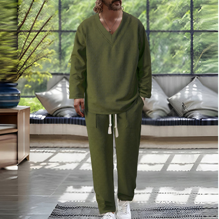 Herren avslappnad V-hals Sweatsuit med praktisk fickdesign Mirla-Eva Jonsson