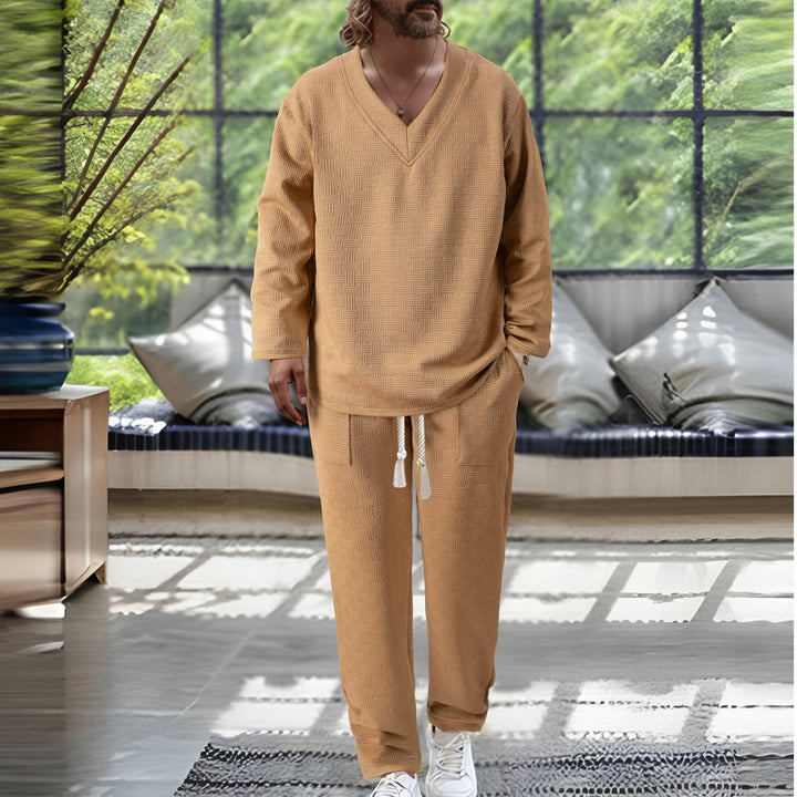 Herren avslappnad V-hals Sweatsuit med praktisk fickdesign Mirla-Eva Jonsson