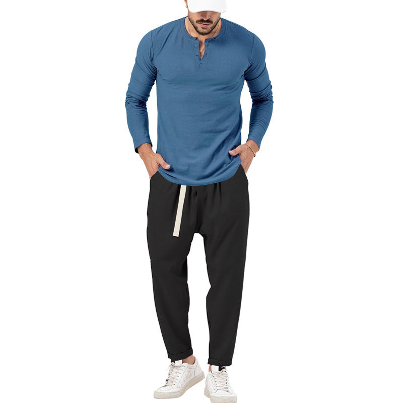 Herren avslappnad långärmad Henley-shirt i kombination med elegant joggbyxa Eva Jonsson-Eva Jonsson