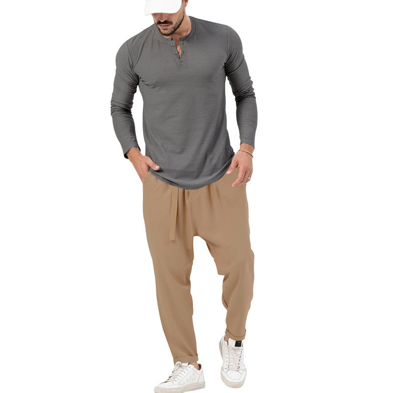 Herren avslappnad långärmad Henley-shirt i kombination med elegant joggbyxa Eva Jonsson-Eva Jonsson