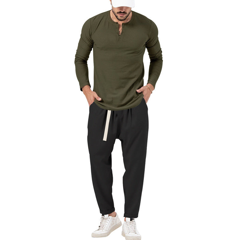 Herren avslappnad långärmad Henley-shirt i kombination med elegant joggbyxa Eva Jonsson-Eva Jonsson