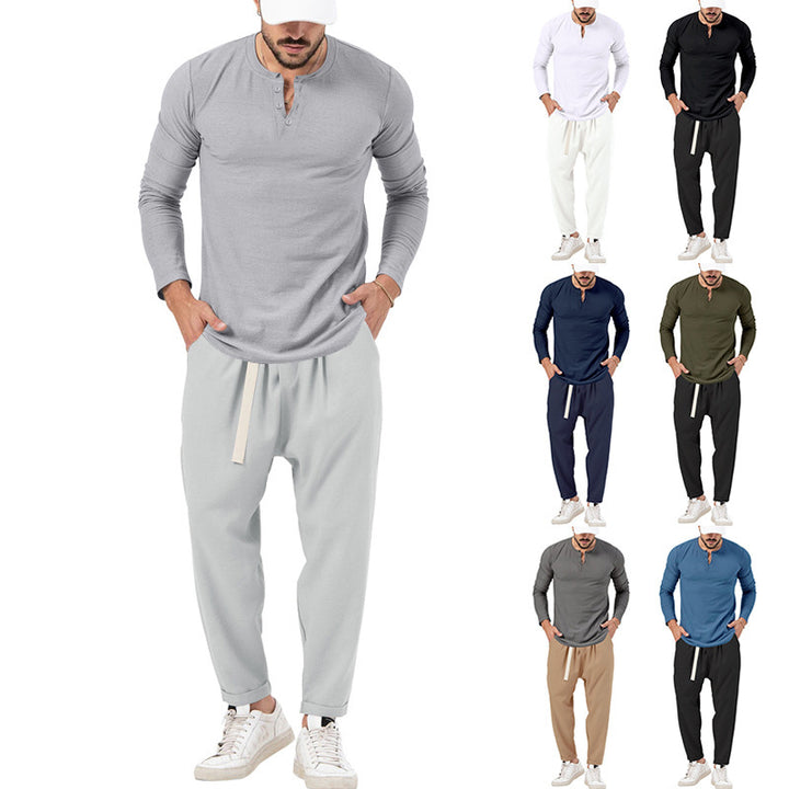 Herren avslappnad långärmad Henley-shirt i kombination med elegant joggbyxa Eva Jonsson-Eva Jonsson