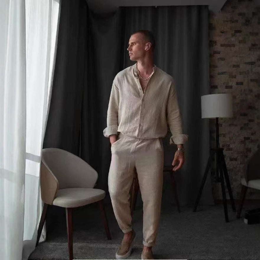 Herren avslappnad långärmad blus med strukturerad design Mirla-Eva Jonsson