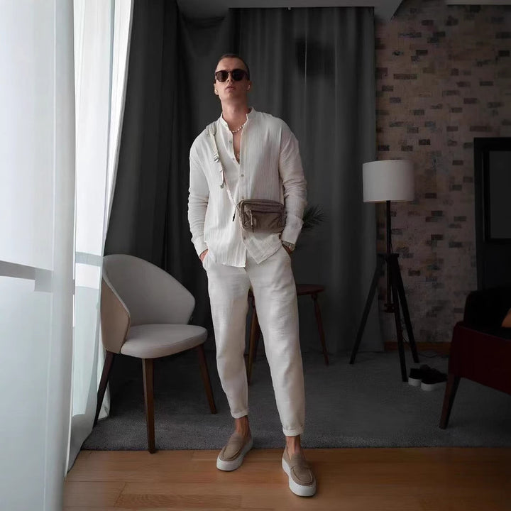 Herren avslappnad långärmad blus med strukturerad design Mirla-Eva Jonsson