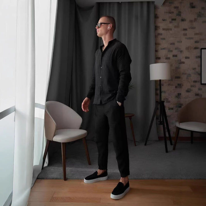 Herren avslappnad långärmad blus med strukturerad design Mirla-Eva Jonsson