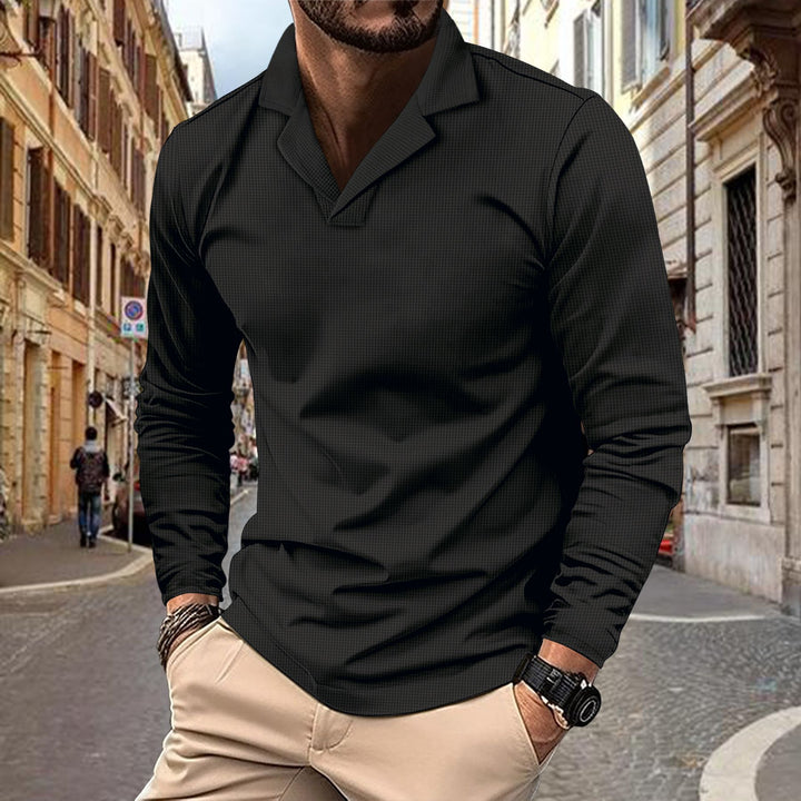 Herren avslappnad långärmad polo med strukturerad design Mirla-Eva Jonsson