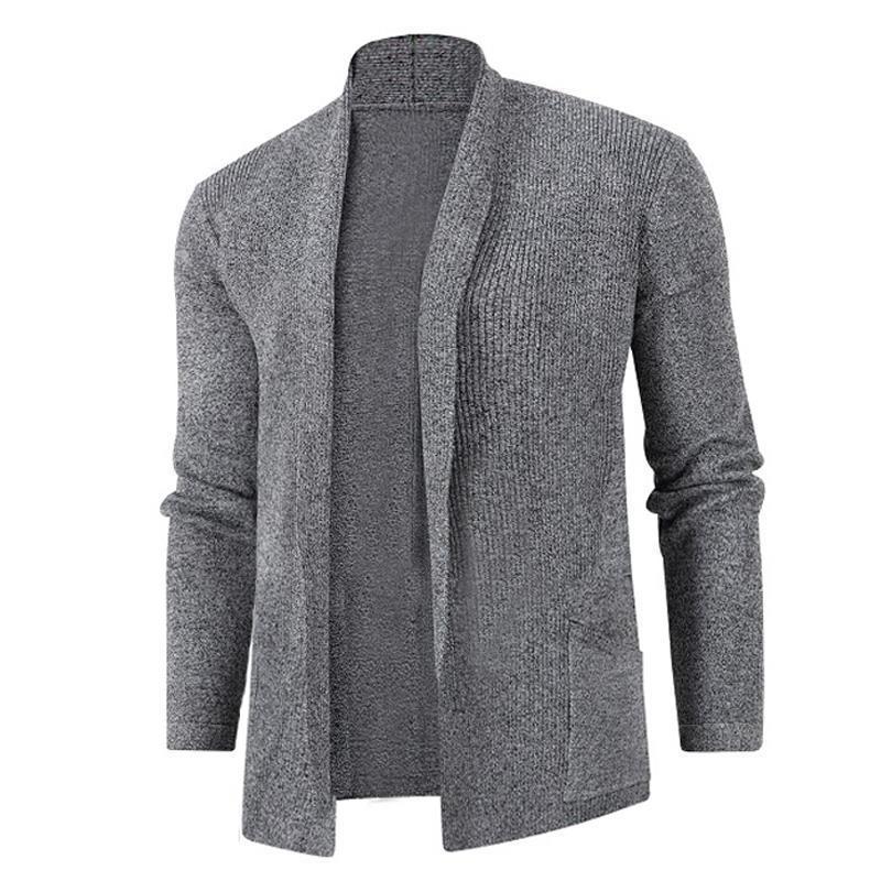 Herren avslappnad stickad jacka med öppen krage och elegant ribbdesign Eva Jonsson-Eva Jonsson