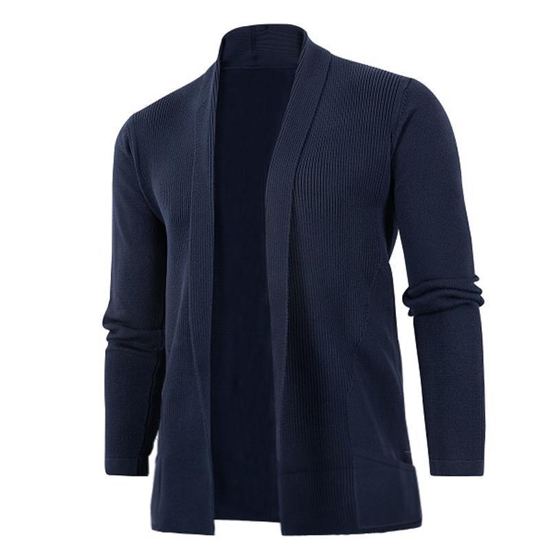 Herren avslappnad stickad jacka med öppen krage och elegant ribbdesign Eva Jonsson-Eva Jonsson