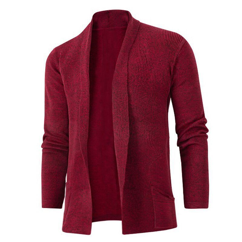 Herren avslappnad stickad jacka med öppen krage och elegant ribbdesign Eva Jonsson-Eva Jonsson