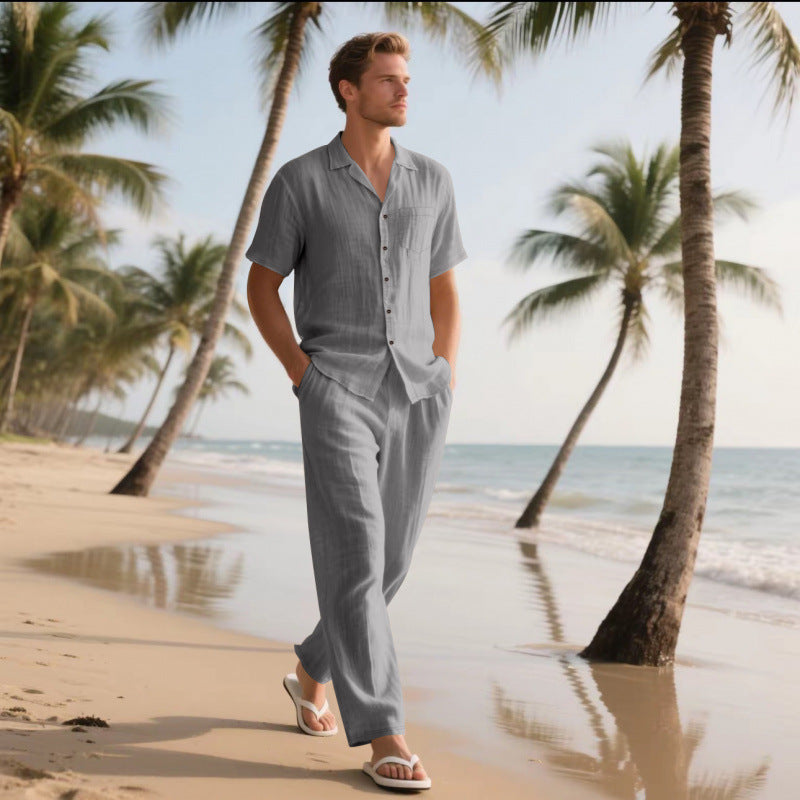 Herren avslappnad strandoutfit i andningsbart linne Mirla-Eva Jonsson