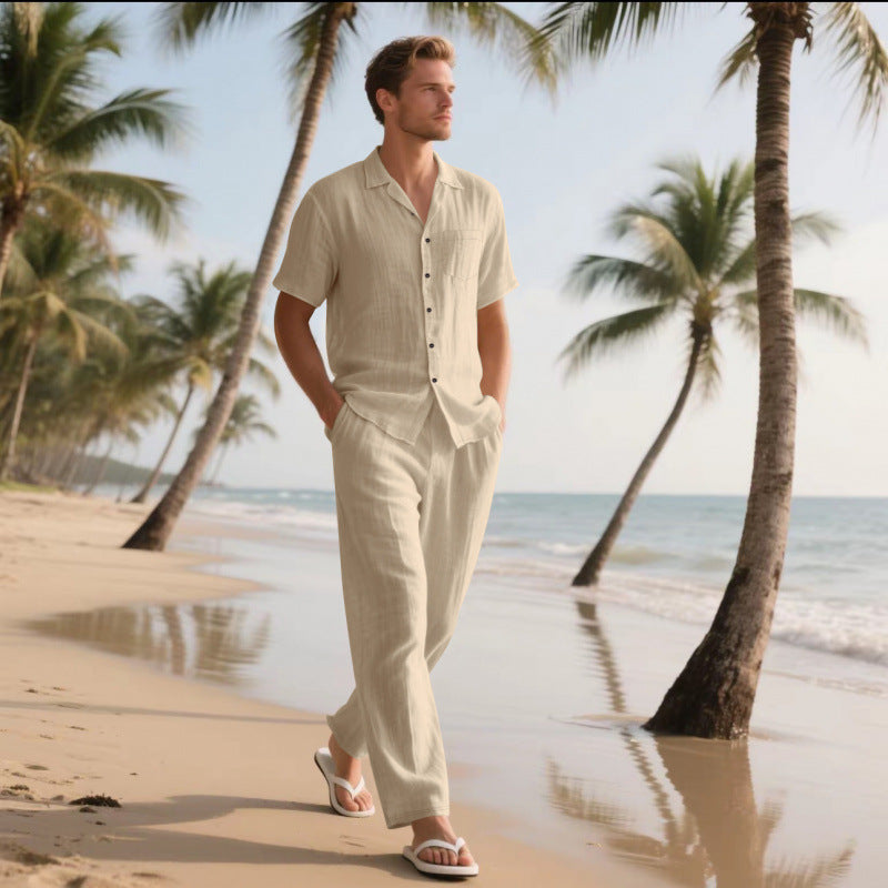 Herren avslappnad strandoutfit i andningsbart linne Mirla-Eva Jonsson