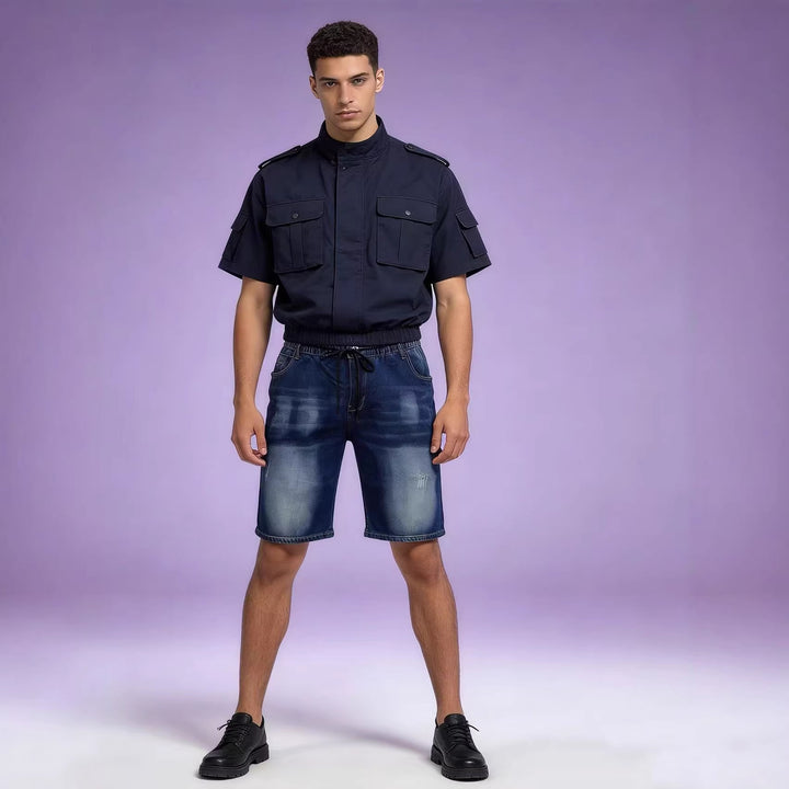 Herren bekväma denimshorts med elastisk midja och avslappnad design Mirla-Eva Jonsson