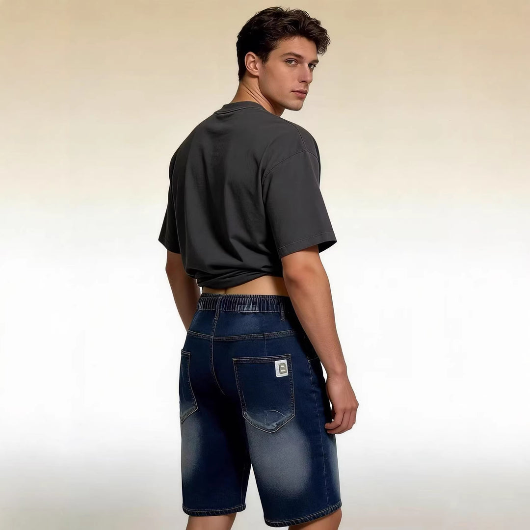 Herren bekväma denimshorts med elastisk midja och avslappnad design Mirla-Eva Jonsson