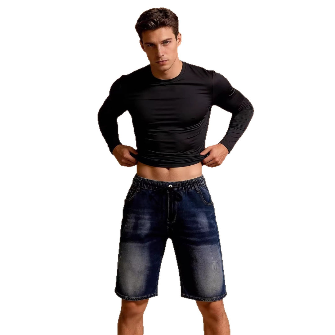 Herren bekväma denimshorts med elastisk midja och avslappnad design Mirla-Eva Jonsson