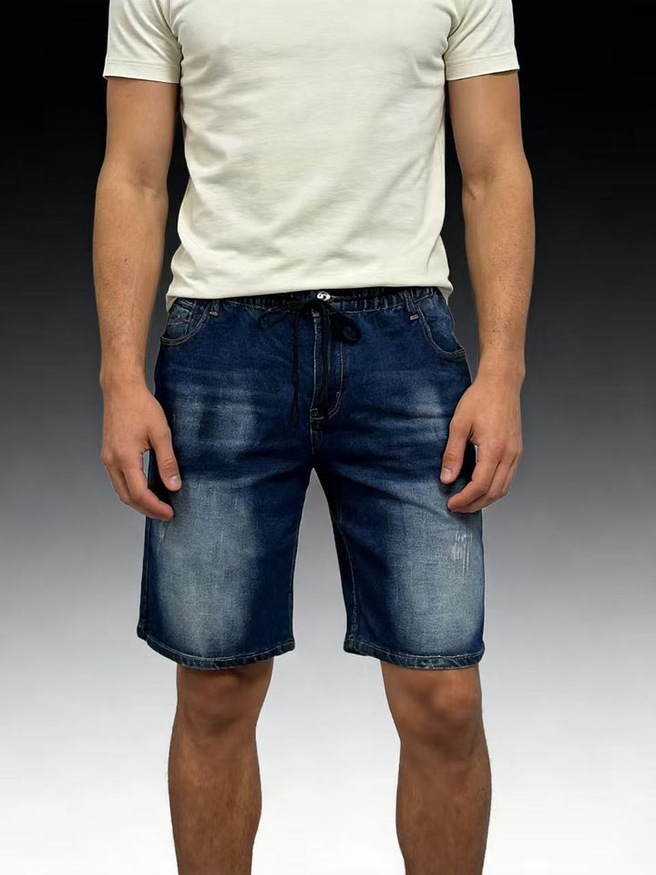 Herren bekväma denimshorts med elastisk midja och avslappnad design Mirla-Eva Jonsson