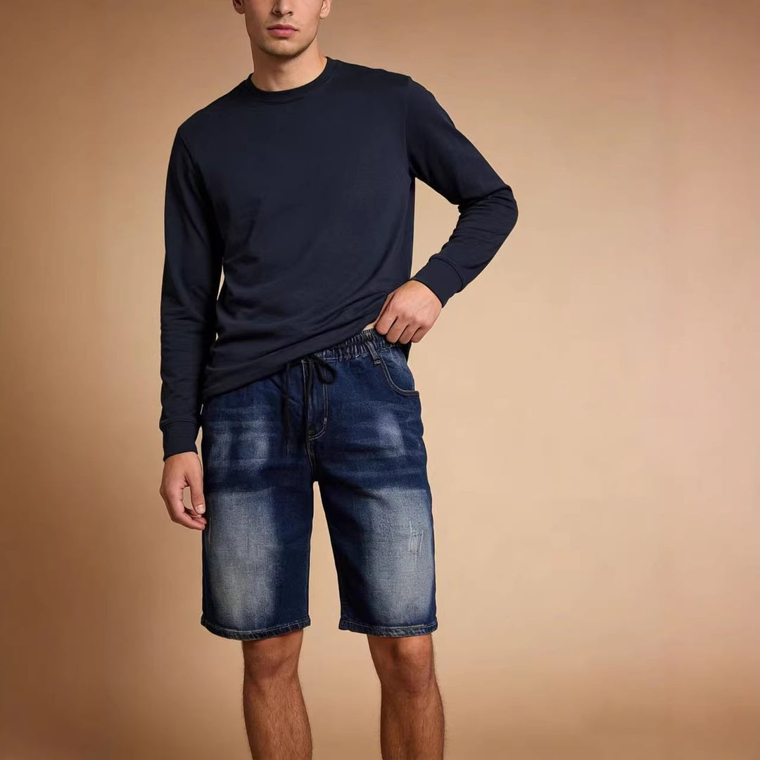 Herren bekväma denimshorts med elastisk midja och avslappnad design Mirla-Eva Jonsson