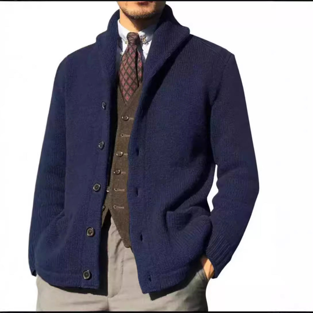 Herren cardigan i modern casual stil med sjalkrage Mirla-Eva Jonsson