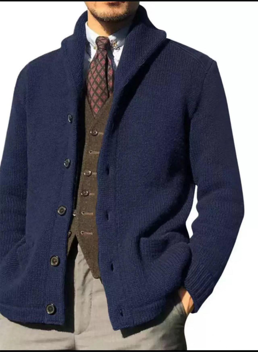 Herren cardigan i modern casual stil med sjalkrage Mirla-Eva Jonsson