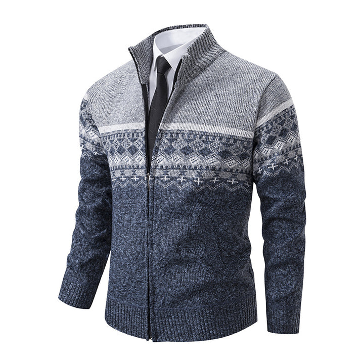 Herren cardigan med modern mönster och hög krage Mirla-Eva Jonsson