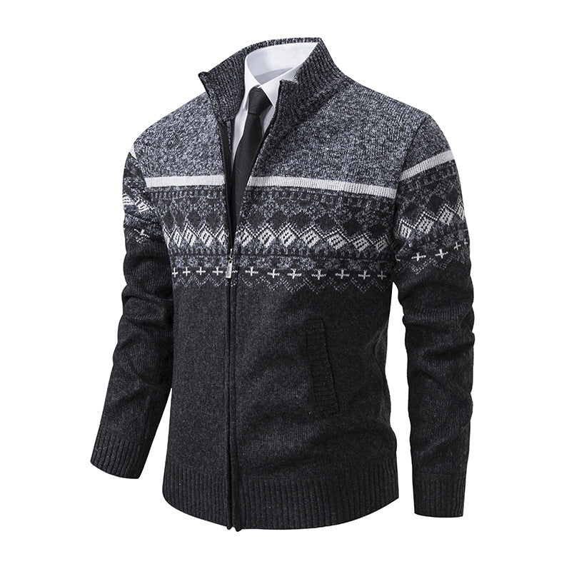 Herren cardigan med modern mönster och hög krage Mirla-Eva Jonsson
